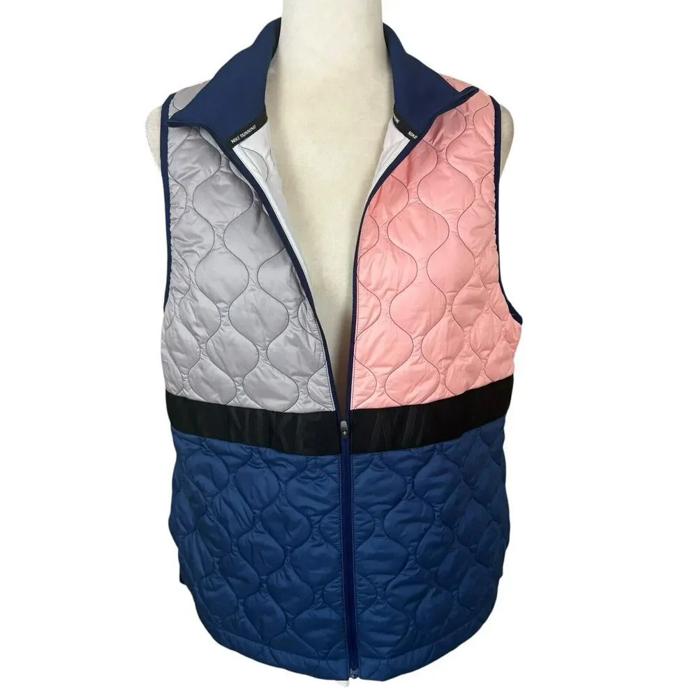 Nike Running Vest Womens Size L Blue Pink AeroLayer Quilted Puffer Running‎